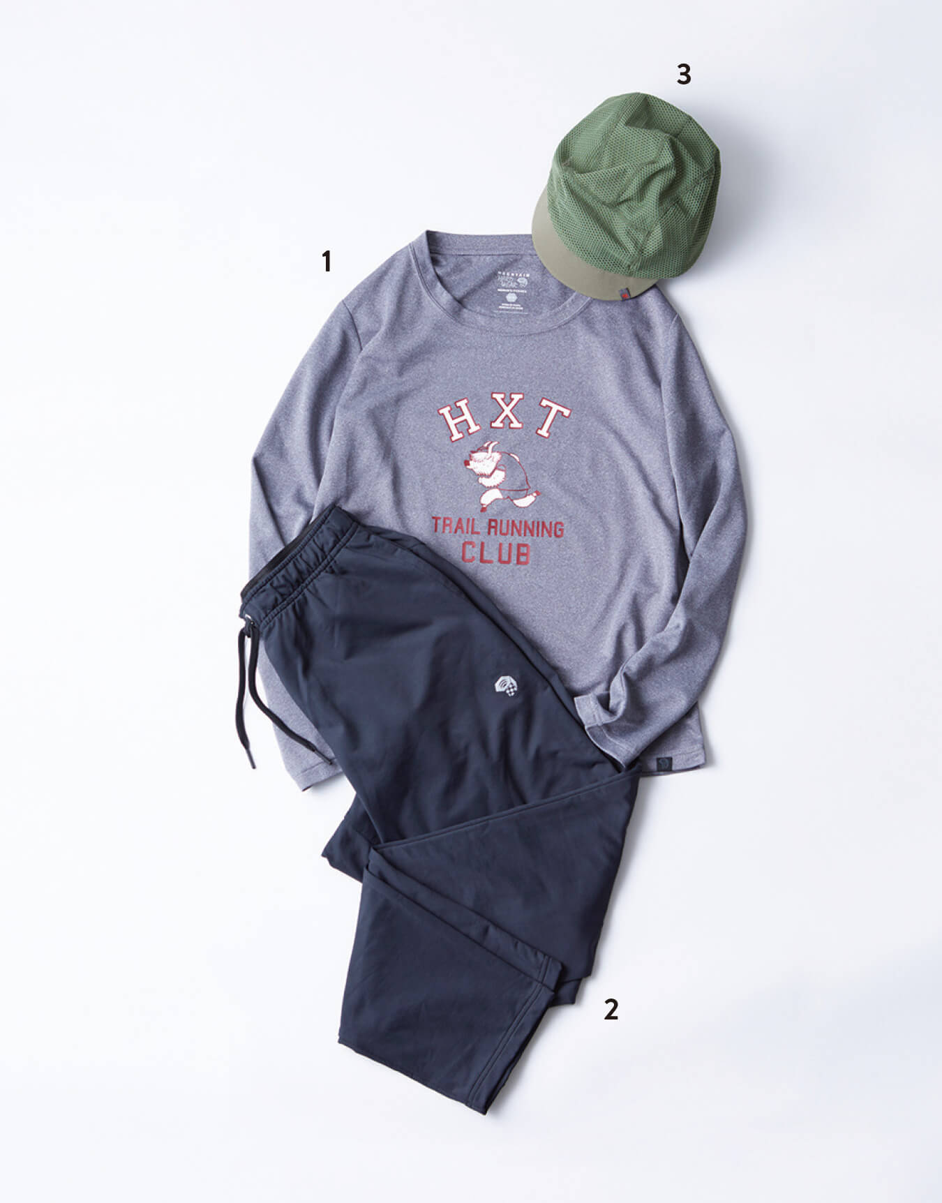1.W Dipsea Trail Long Sleeve T(W’s) 2.W Dipsea Trail Pant(W’s) 3.Sunfair StretchMesh Cap